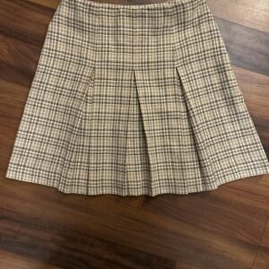 Y2K‎ Preppy Black Brown Plaid Pleated Satin Lined Skirt Size 2